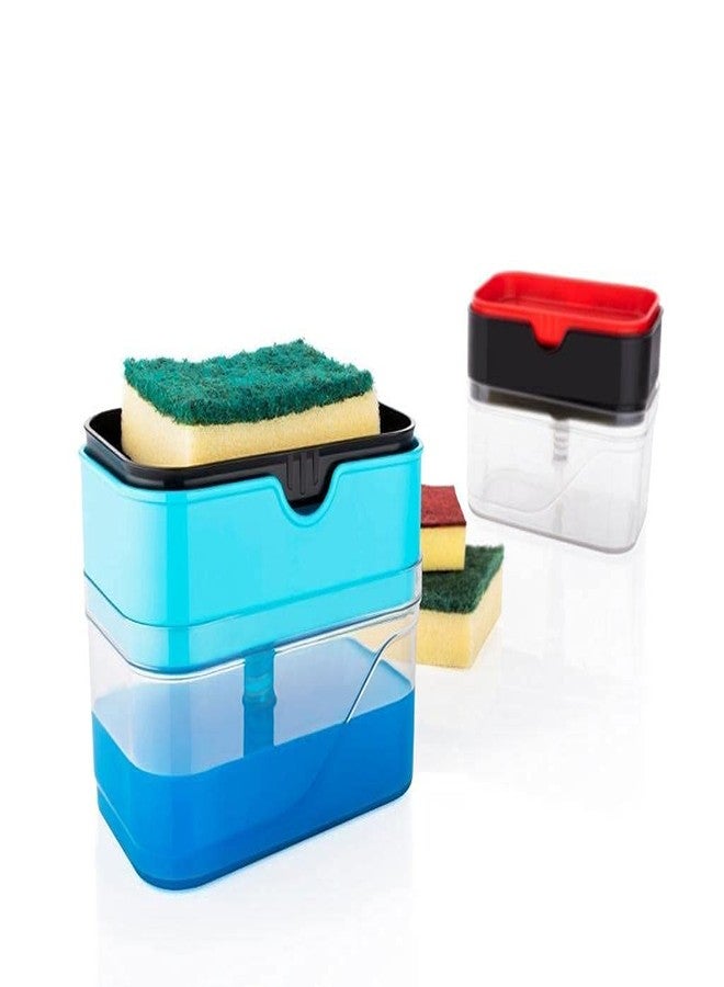 XML Liquid Soap Pump Dispenser and Sponge Holder for Kitchen Sink and Bathroom Accessories Organizer Set Dishwasher Liquid Holder 400 ml Kitchen Accessories Gadgets Tools(Sky Blue) - Image 2